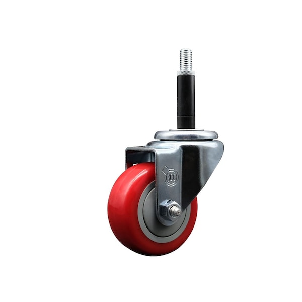 3'' SS Red Poly Wheel Swivel 3/4'' Expanding Stem Caster